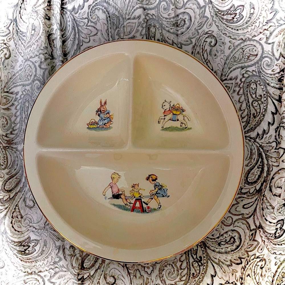 Salam co. Divided warmer childrens plate 23k gold trim EUC 50s antique